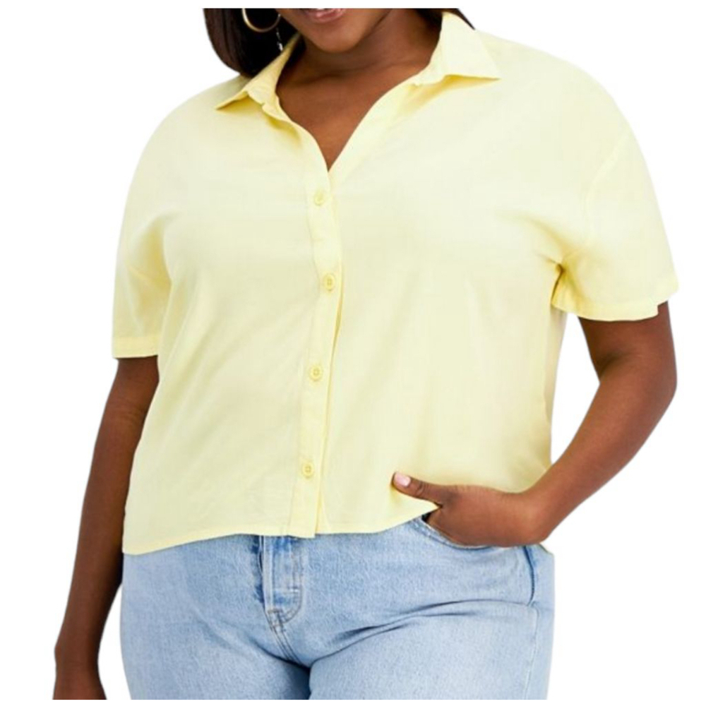 Women's Grayson Threads Blouse 3X Yellow Oversized Cropped Black Label